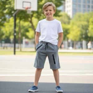 Cat & Jack Gray Drawstring Zippered Pockets Board Shorts Size Medium 8-10 EUC 🍭